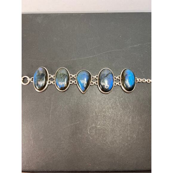 NEW Labradorite Sterling silver chunky toggle bracelet 6.5-7.75 inch 55 grams - Picture 10 of 11